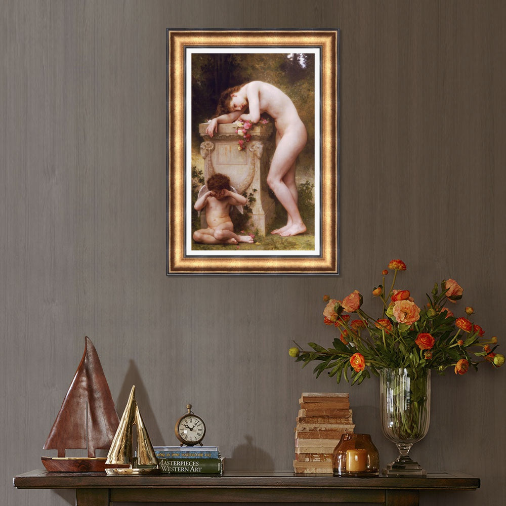 INVIN ART Framed Canvas Art Giclee Print Nude Girl Angel by William Adolphe Bouguereau Wall Art Living Room Home Office Decorations