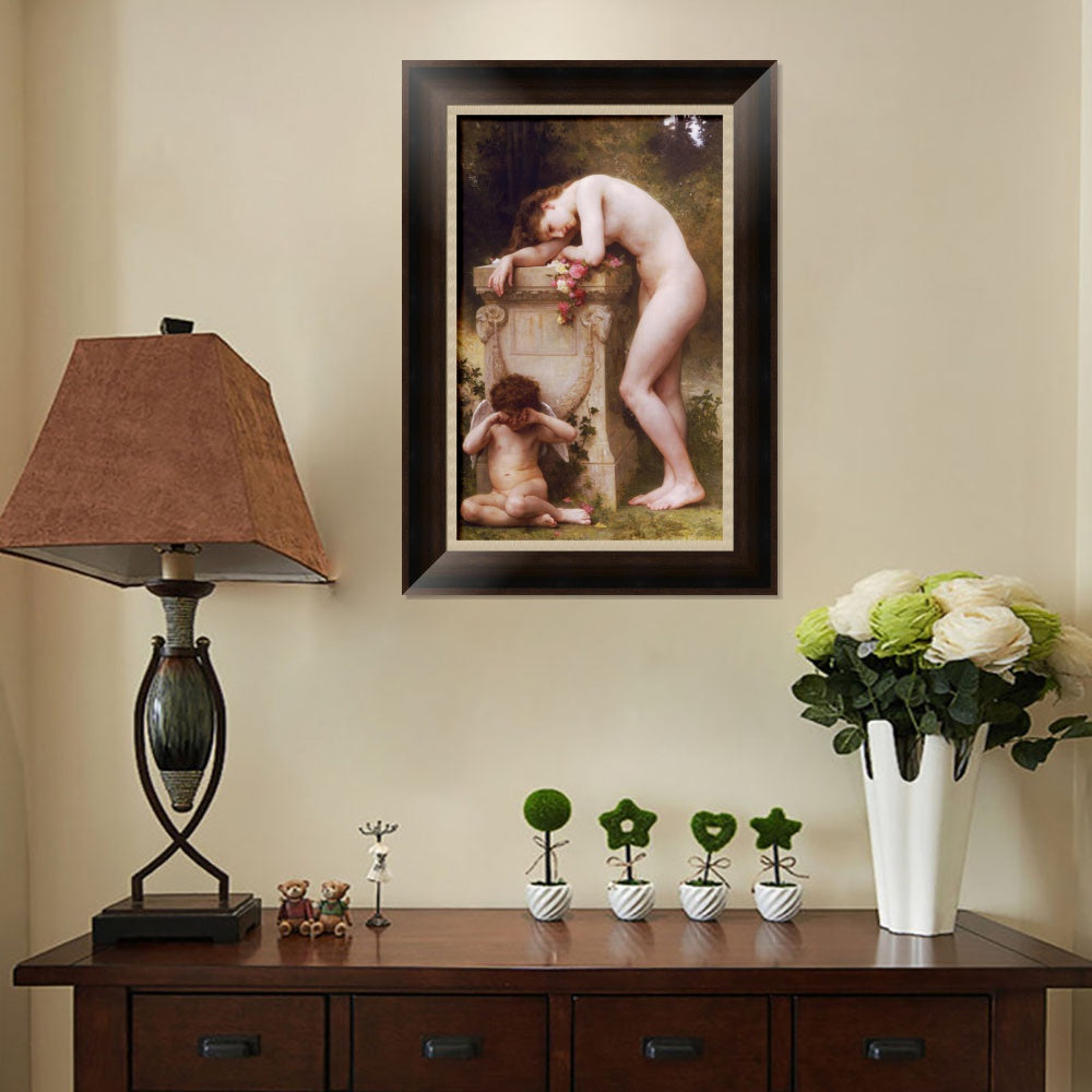 INVIN ART Framed Canvas Art Giclee Print Nude Girl Angel by William Adolphe Bouguereau Wall Art Living Room Home Office Decorations