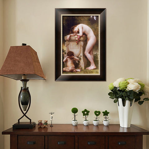 INVIN ART Framed Canvas Art Giclee Print Nude Girl Angel by William Adolphe Bouguereau Wall Art Living Room Home Office Decorations