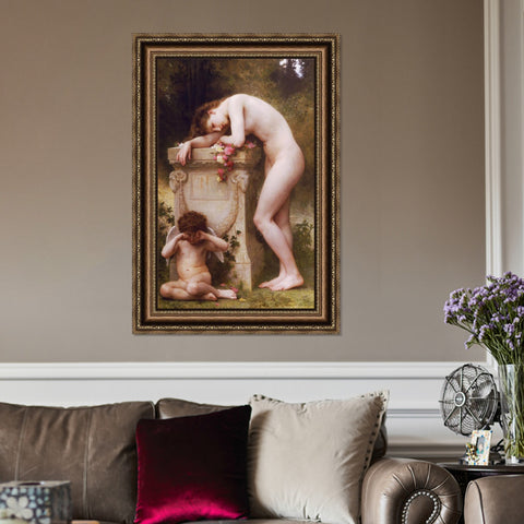 INVIN ART Framed Canvas Art Giclee Print Nude Girl Angel by William Adolphe Bouguereau Wall Art Living Room Home Office Decorations
