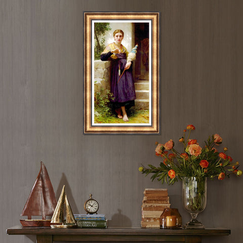 INVIN ART Framed Canvas Art Giclee Print The Spinner by William Adolphe Bouguereau Wall Art Living Room Home Office Decorations