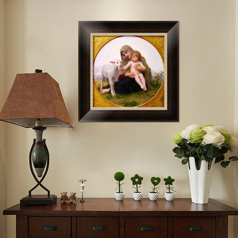 INVIN ART Framed Canvas Art Giclee Print The Virgin Lamb by William Adolphe Bouguereau Wall Art Living Room Home Office Decorations