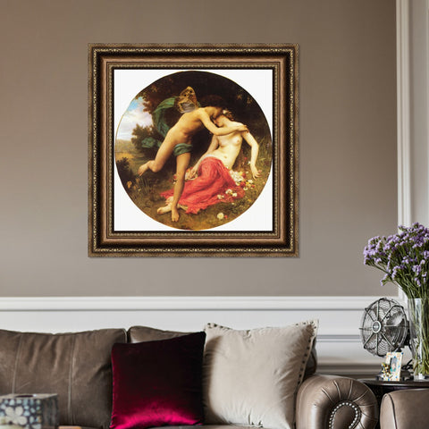 INVIN ART Framed Canvas Art Giclee Print The Kiss#179 by William Adolphe Bouguereau Wall Art Living Room Home Office Decorations