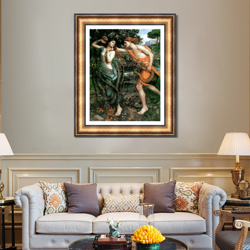 INVIN ART Framed Canvas Art Giclee Print Apollo and Daphne by John William Waterhouse Wall Art