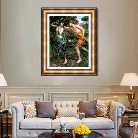 INVIN ART Framed Canvas Art Giclee Print Apollo and Daphne by John William Waterhouse Wall Art Living Room Home Office Decorations