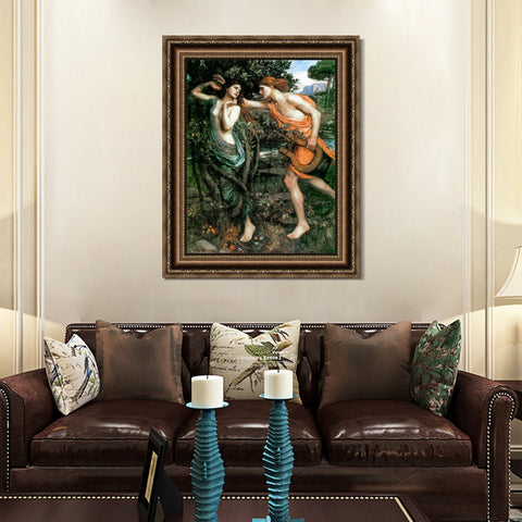 INVIN ART Framed Canvas Art Giclee Print Apollo and Daphne by John William Waterhouse Wall Art Living Room Home Office Decorations