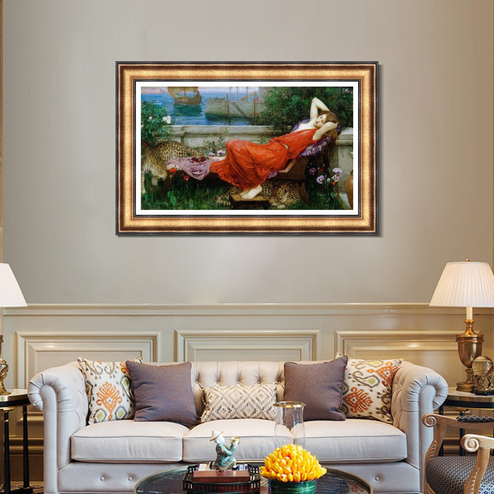INVIN ART Framed Canvas Art Giclee Print Ariadne by John William Waterhouse Wall Art