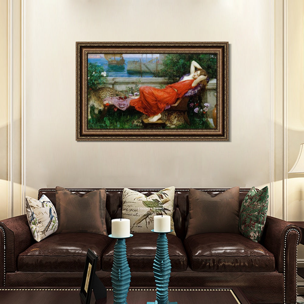 INVIN ART Framed Canvas Art Giclee Print Ariadne by John William Waterhouse Wall Art