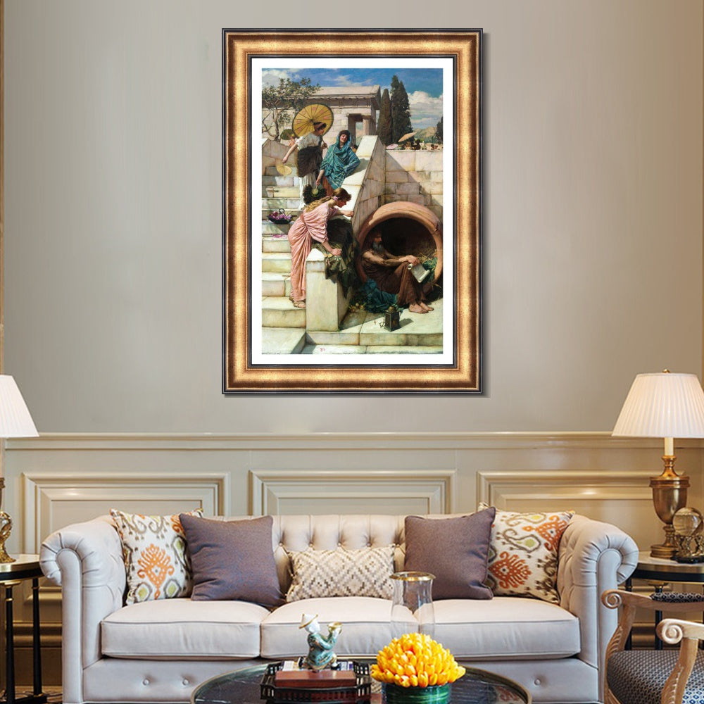 INVIN ART Framed Canvas Art Giclee Print Diogenes 1882 by John William Waterhouse Wall Art