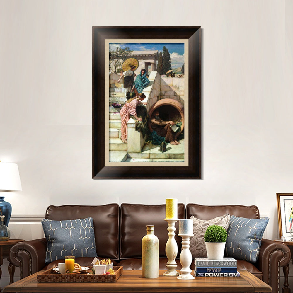 INVIN ART Framed Canvas Art Giclee Print Diogenes 1882 by John William Waterhouse Wall Art