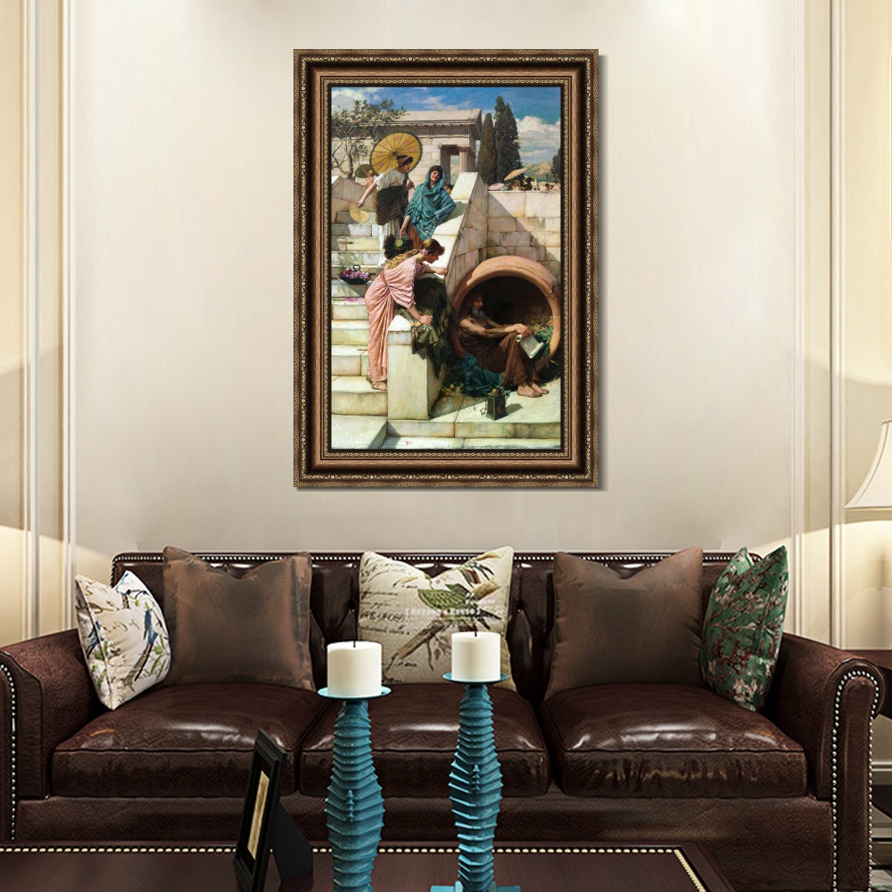 INVIN ART Framed Canvas Art Giclee Print Diogenes 1882 by John William Waterhouse Wall Art