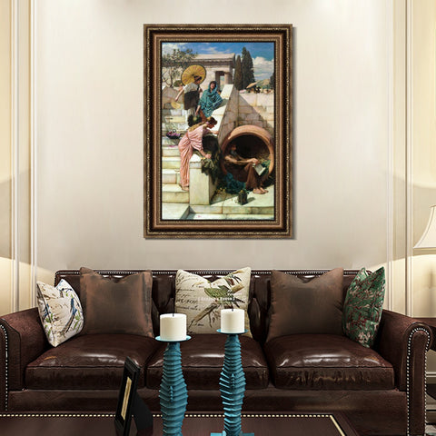 INVIN ART Framed Canvas Art Giclee Print Diogenes 1882 by John William Waterhouse Wall Art Living Room Home Office Decorations