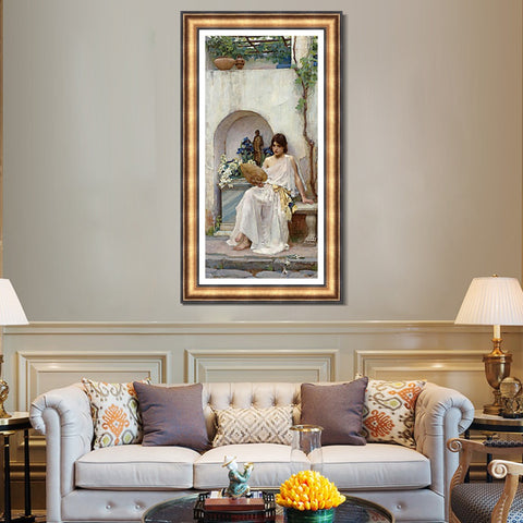 INVIN ART Framed Canvas Art Giclee Print Flora by John William Waterhouse Wall Art Living Room Home Office Decorations