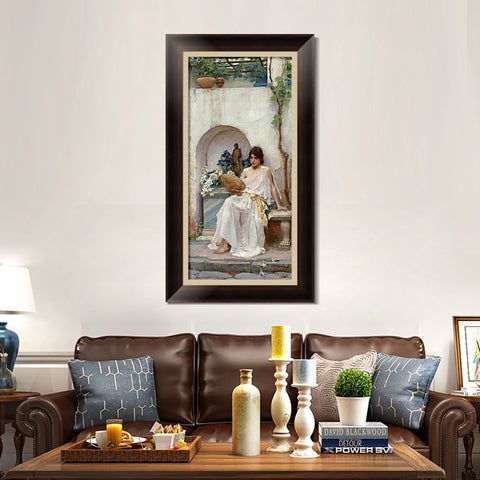 INVIN ART Framed Canvas Art Giclee Print Flora by John William Waterhouse Wall Art Living Room Home Office Decorations