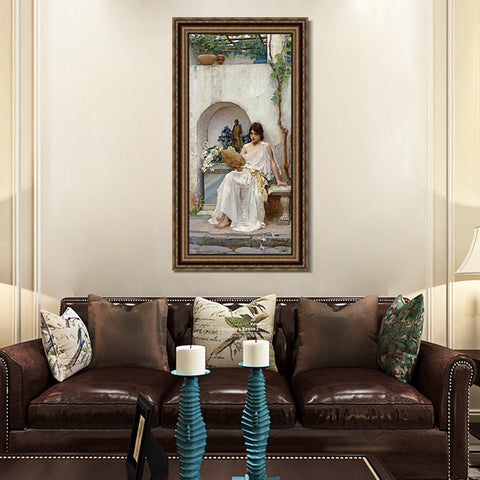 INVIN ART Framed Canvas Art Giclee Print Flora by John William Waterhouse Wall Art Living Room Home Office Decorations