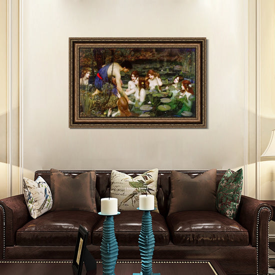 INVIN ART Framed Canvas Art Giclee Print Hylas and The Nymphs,1896 by John William Waterhouse Wall Art