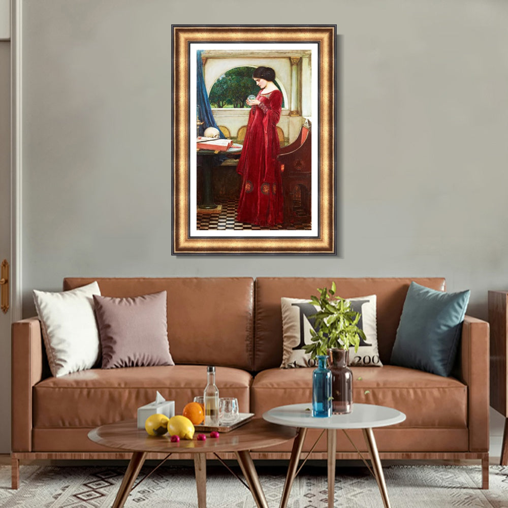 INVIN ART Framed Canvas Art Giclee Print Crystal Ball by John William Waterhouse Wall Art