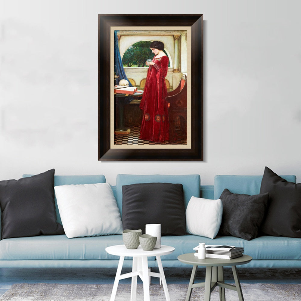 INVIN ART Framed Canvas Art Giclee Print Crystal Ball by John William Waterhouse Wall Art