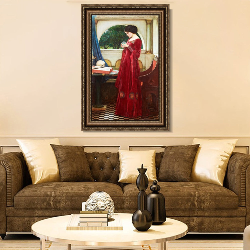 INVIN ART Framed Canvas Art Giclee Print Crystal Ball by John William Waterhouse Wall Art