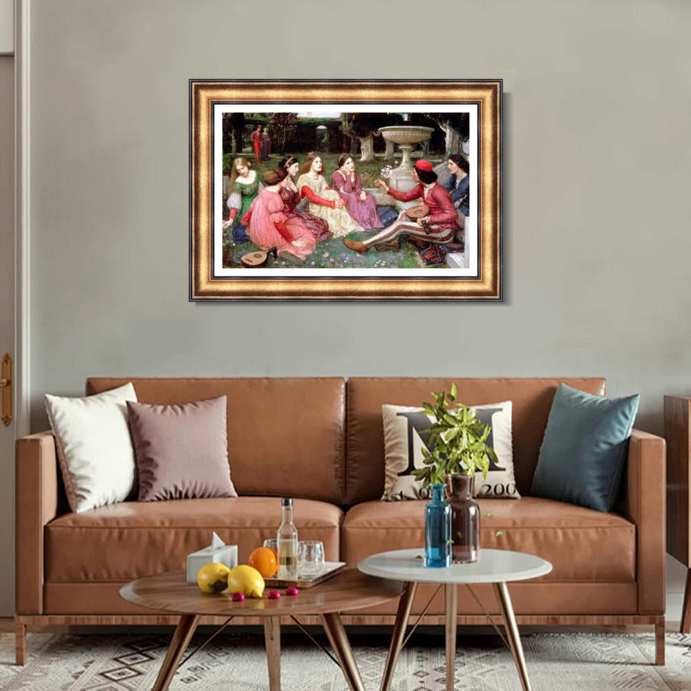 INVIN ART Framed Canvas Art Giclee Print A Tale from the Decameron by John William Waterhouse Wall Art