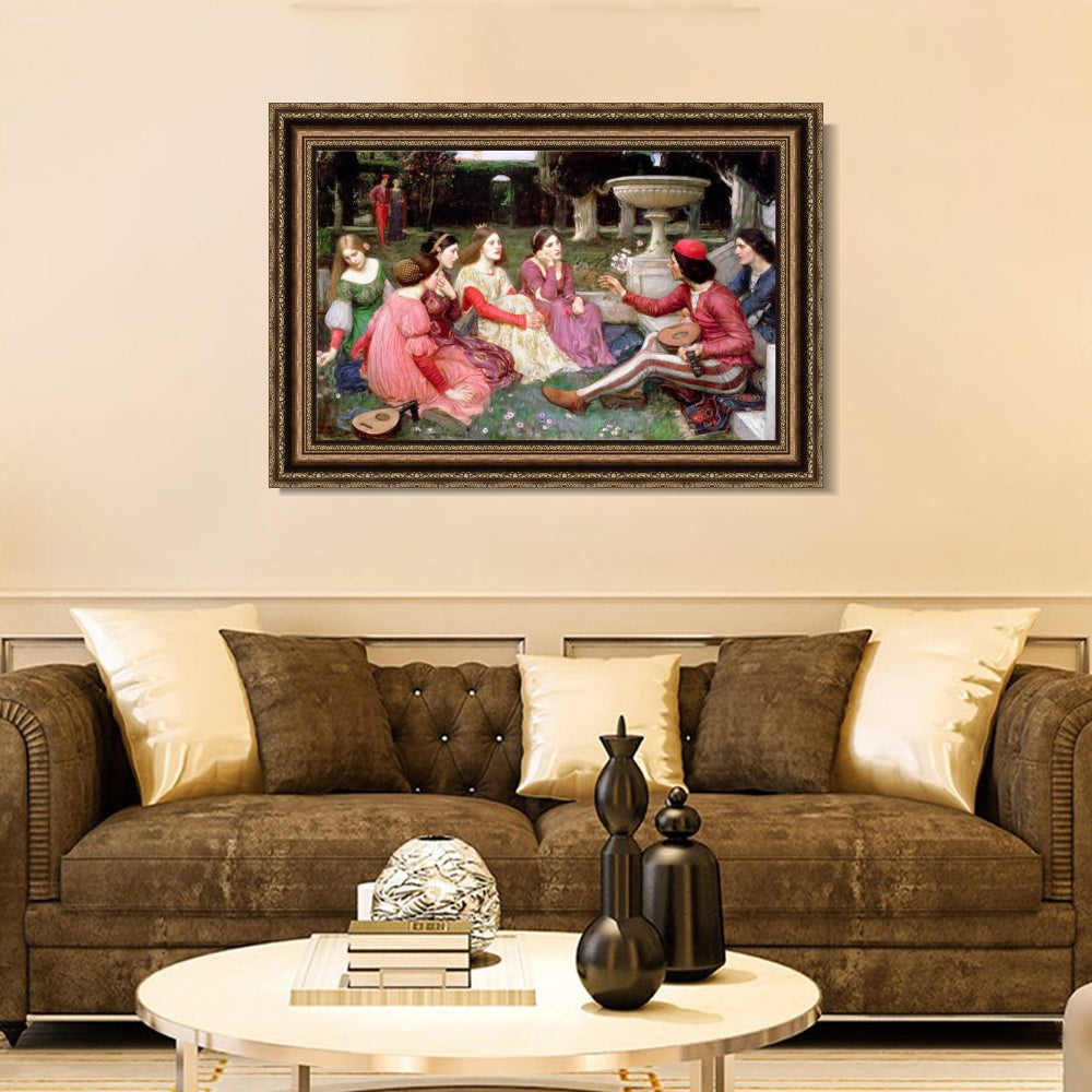 INVIN ART Framed Canvas Art Giclee Print A Tale from the Decameron by John William Waterhouse Wall Art