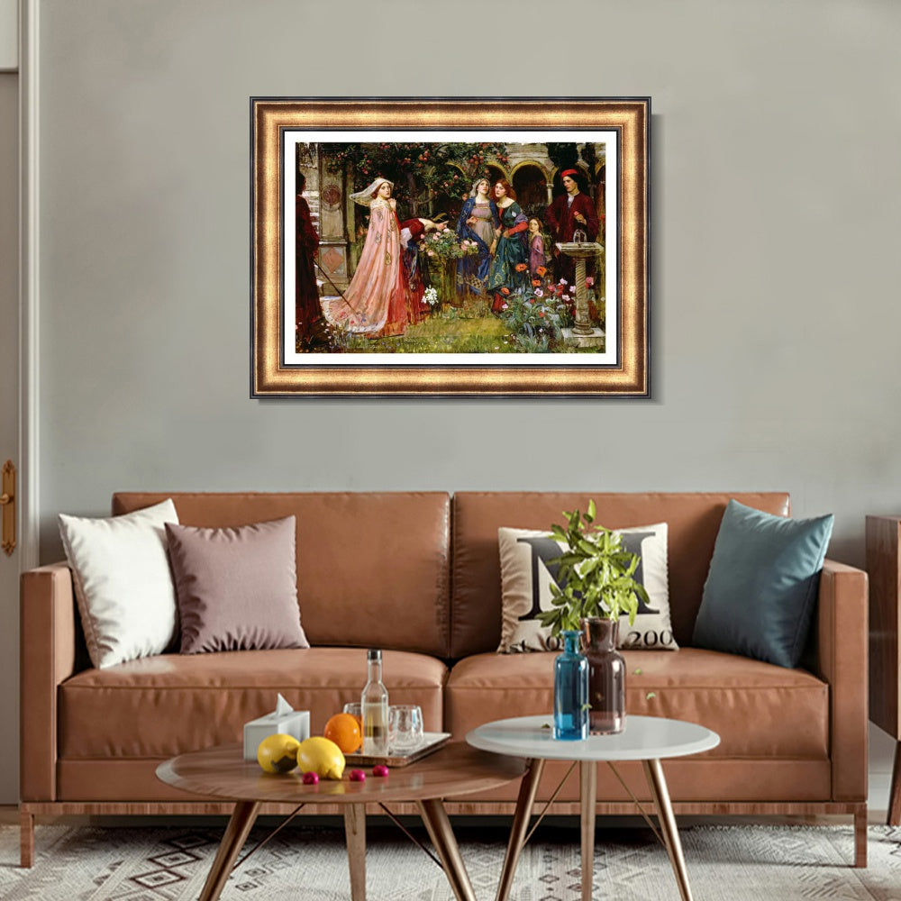 INVIN ART Framed Canvas Art Giclee Print The Enchanted Garden by John William Waterhouse Wall Art