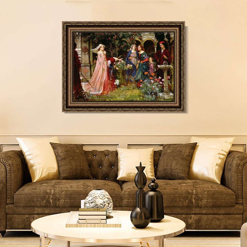 INVIN ART Framed Canvas Art Giclee Print The Enchanted Garden by John William Waterhouse Wall Art