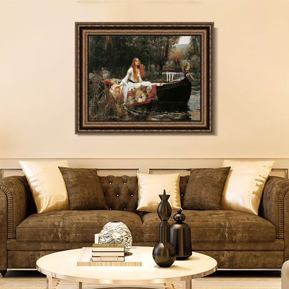 INVIN ART Framed Canvas Art Giclee Print The Lady of Shalott in Boat by John William Waterhouse Wall Art
