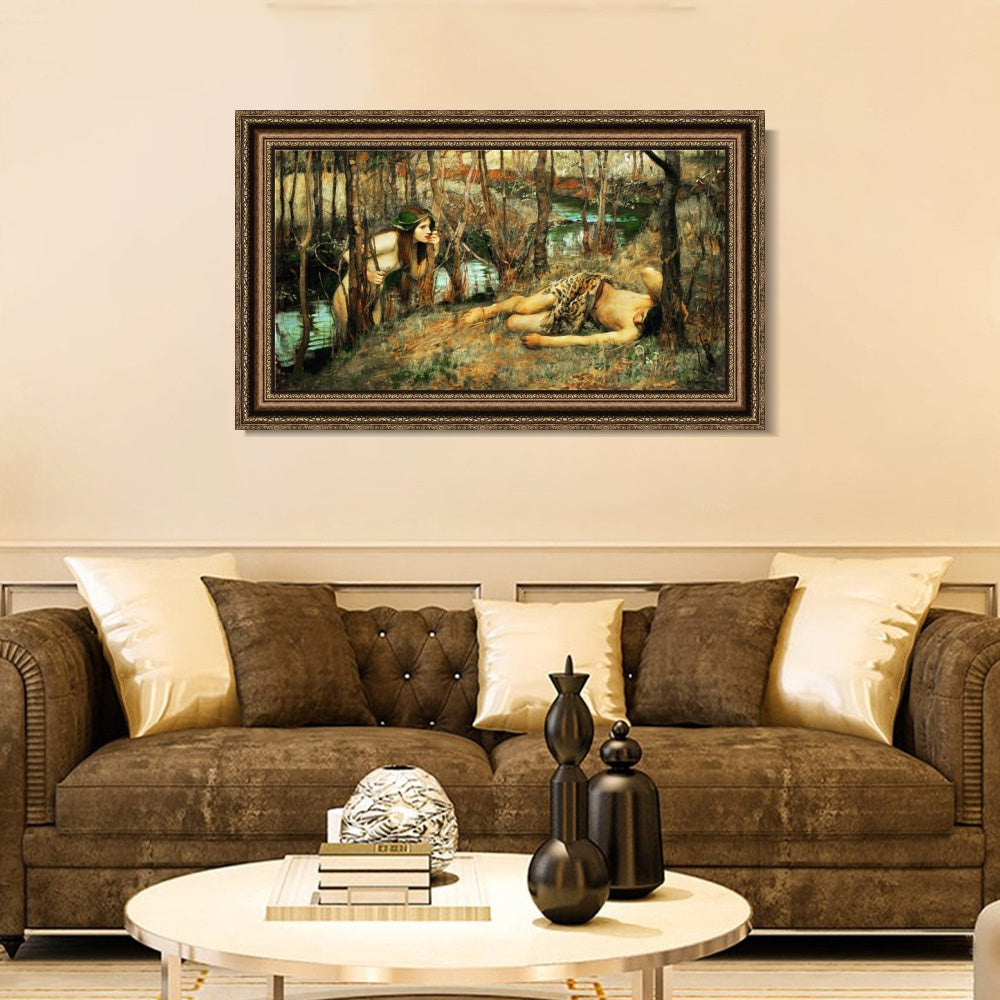 INVIN ART Framed Canvas Art Giclee Print The Naiad by John William Waterhouse Wall Art
