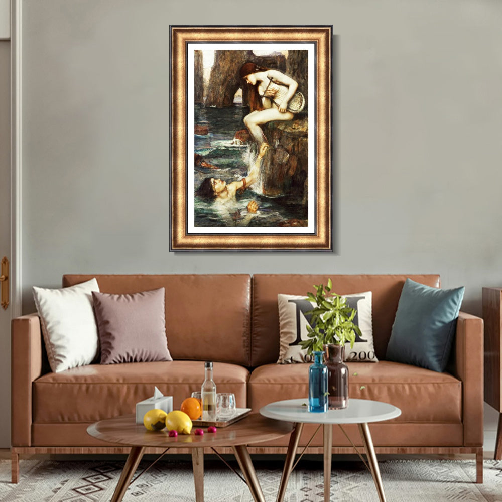 INVIN ART Framed Canvas Art Giclee Print The Siren by John William Waterhouse Wall Art