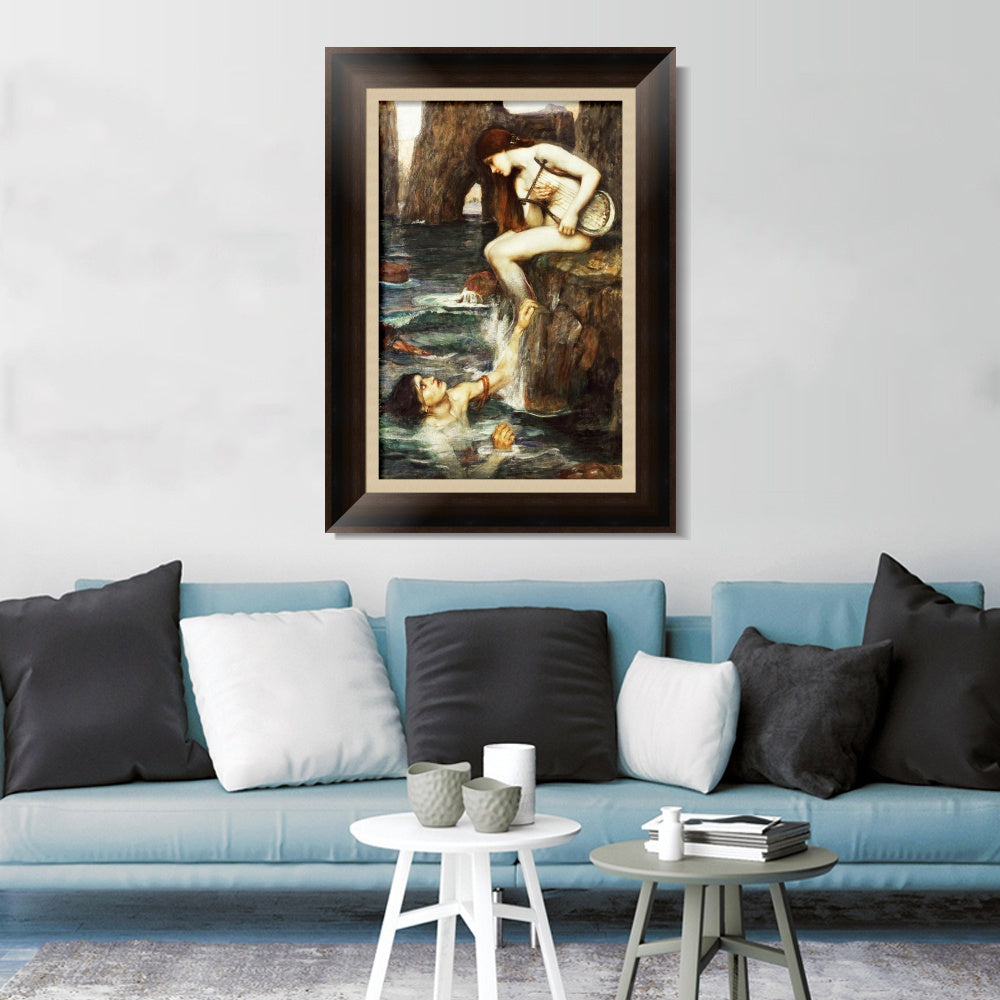 INVIN ART Framed Canvas Art Giclee Print The Siren by John William Waterhouse Wall Art