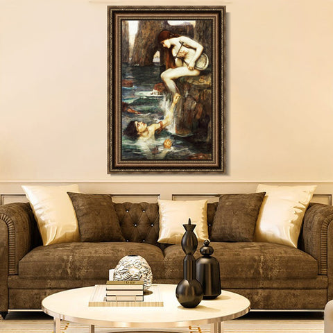 INVIN ART Framed Canvas Art Giclee Print The Siren by John William Waterhouse Wall Art Living Room Home Office Decorations