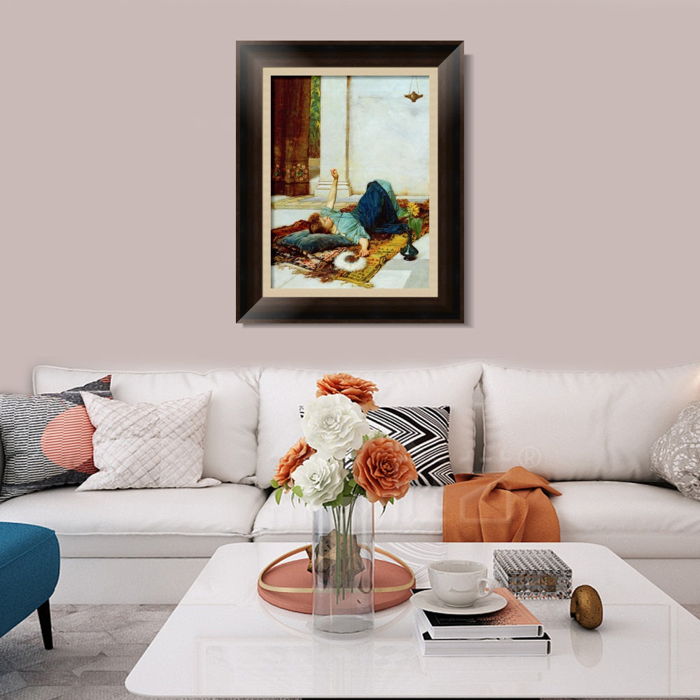 INVIN ART Framed Canvas Art Giclee Print It's Sweet Doing Nothing by John William Waterhouse Wall Art