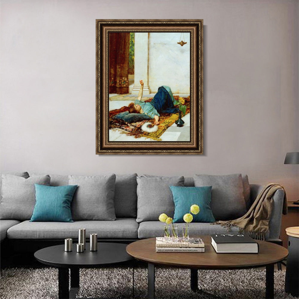INVIN ART Framed Canvas Art Giclee Print It's Sweet Doing Nothing by John William Waterhouse Wall Art