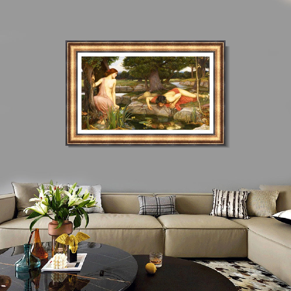INVIN ART Framed Canvas Art Giclee Print Echo and Narcissus by John William Waterhouse Wall Art