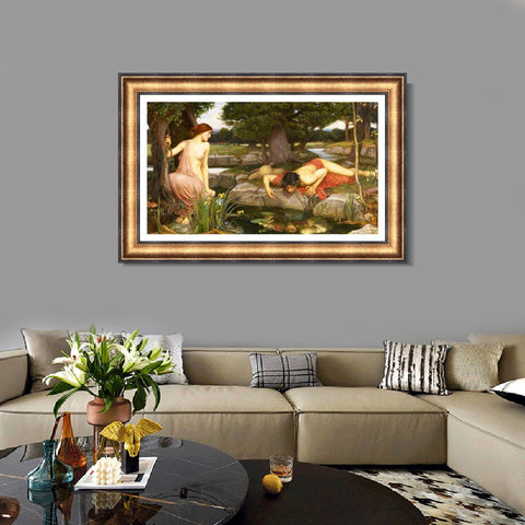 INVIN ART Framed Canvas Art Giclee Print Echo and Narcissus by John William Waterhouse Wall Art Living Room Home Office Decorations