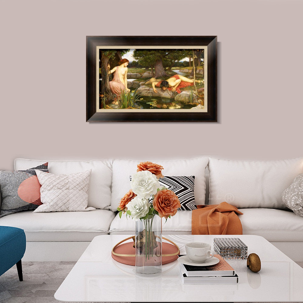 INVIN ART Framed Canvas Art Giclee Print Echo and Narcissus by John William Waterhouse Wall Art