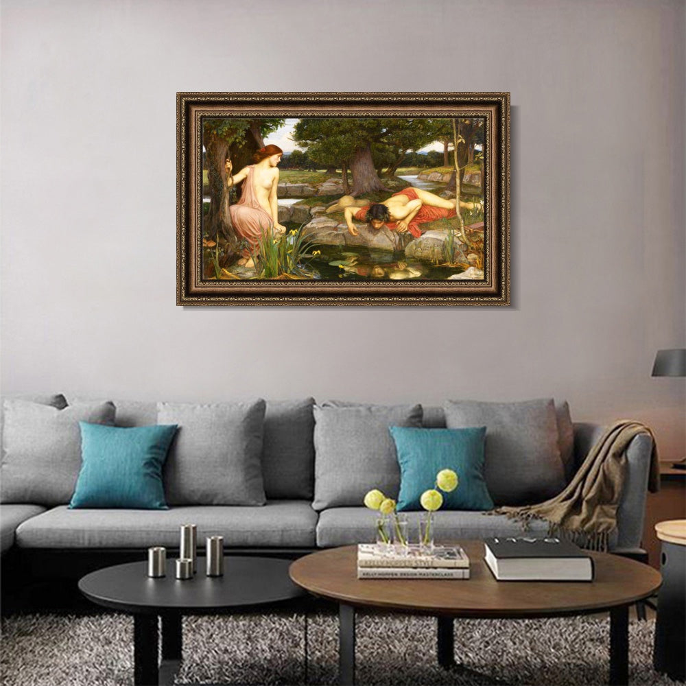 INVIN ART Framed Canvas Art Giclee Print Echo and Narcissus by John William Waterhouse Wall Art