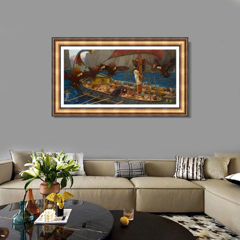 INVIN ART Framed Canvas Art Giclee Print Ulysses and The Sirens 1891 by John William Waterhouse Wall Art Living Room Home Office Decorations