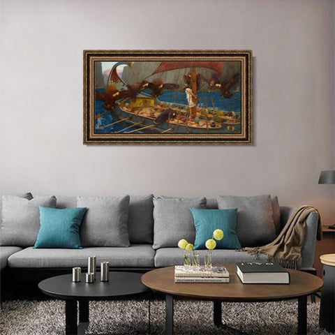 INVIN ART Framed Canvas Art Giclee Print Ulysses and The Sirens 1891 by John William Waterhouse Wall Art Living Room Home Office Decorations