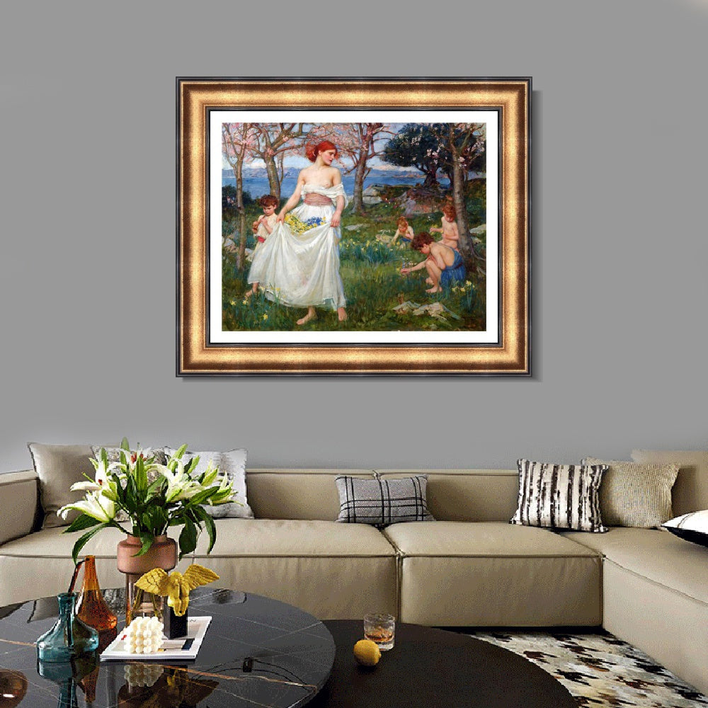INVIN ART Framed Canvas Art Giclee Print A Song of Springtime by John William Waterhouse Wall Art