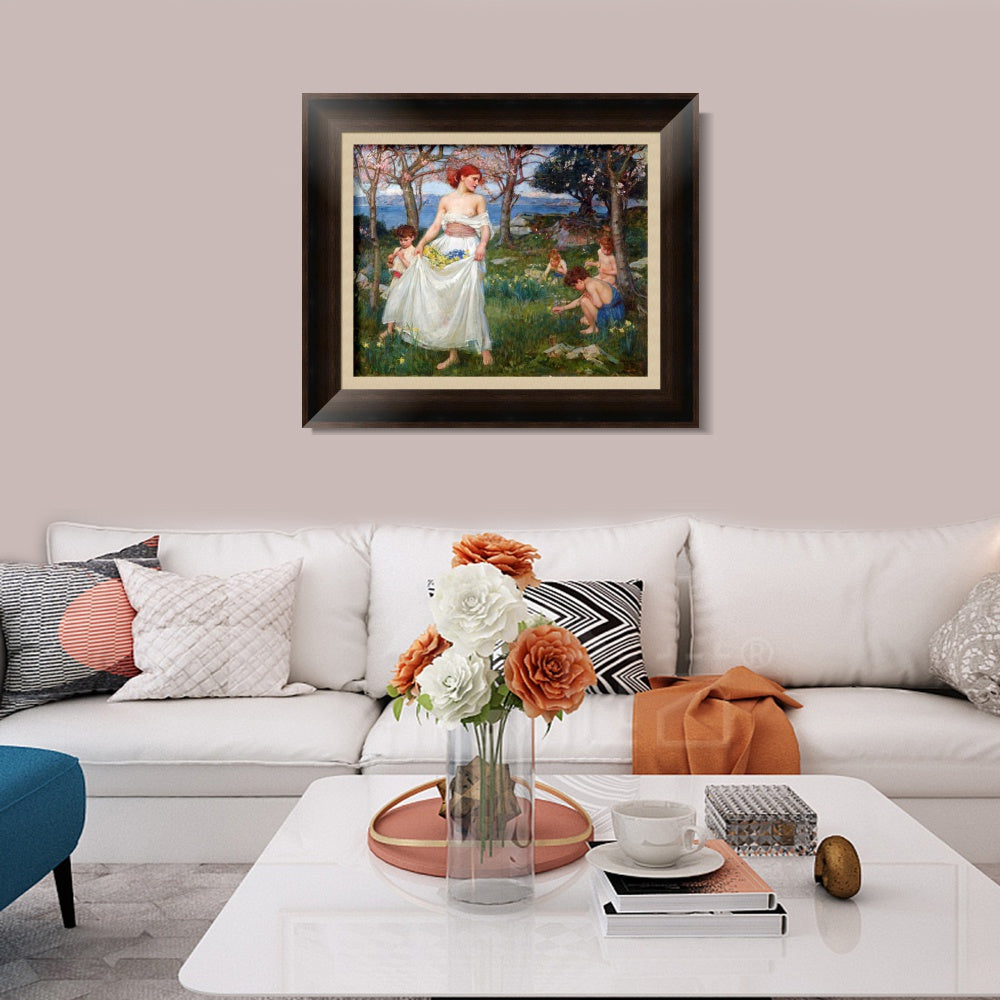 INVIN ART Framed Canvas Art Giclee Print A Song of Springtime by John William Waterhouse Wall Art