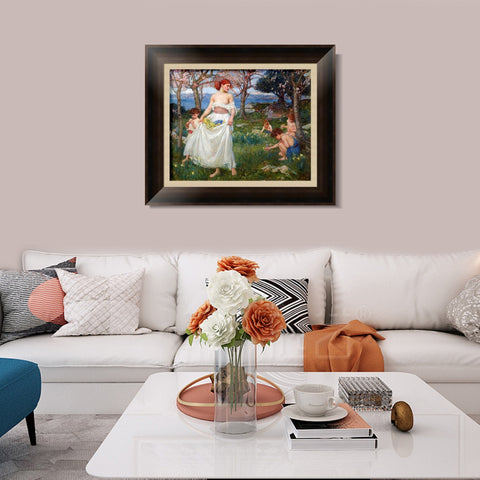 INVIN ART Framed Canvas Art Giclee Print A Song of Springtime by John William Waterhouse Wall Art Living Room Home Office Decorations