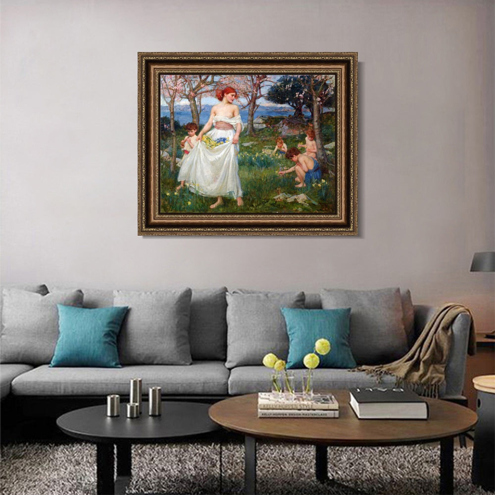 INVIN ART Framed Canvas Art Giclee Print A Song of Springtime by John William Waterhouse Wall Art