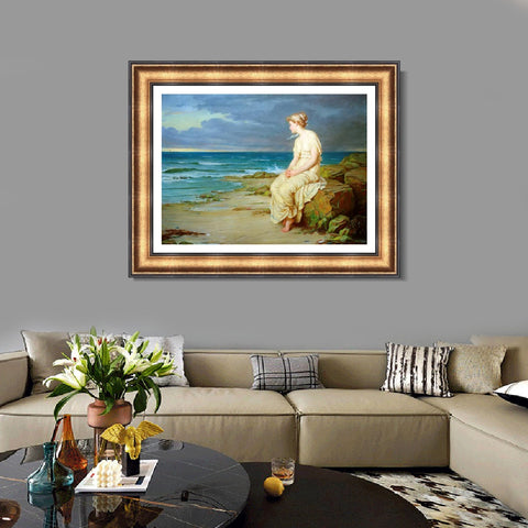 INVIN ART Framed Canvas Art Giclee Print Miranda by John William Waterhouse Wall Art Living Room Home Office Decorations