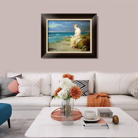 INVIN ART Framed Canvas Art Giclee Print Miranda by John William Waterhouse Wall Art Living Room Home Office Decorations