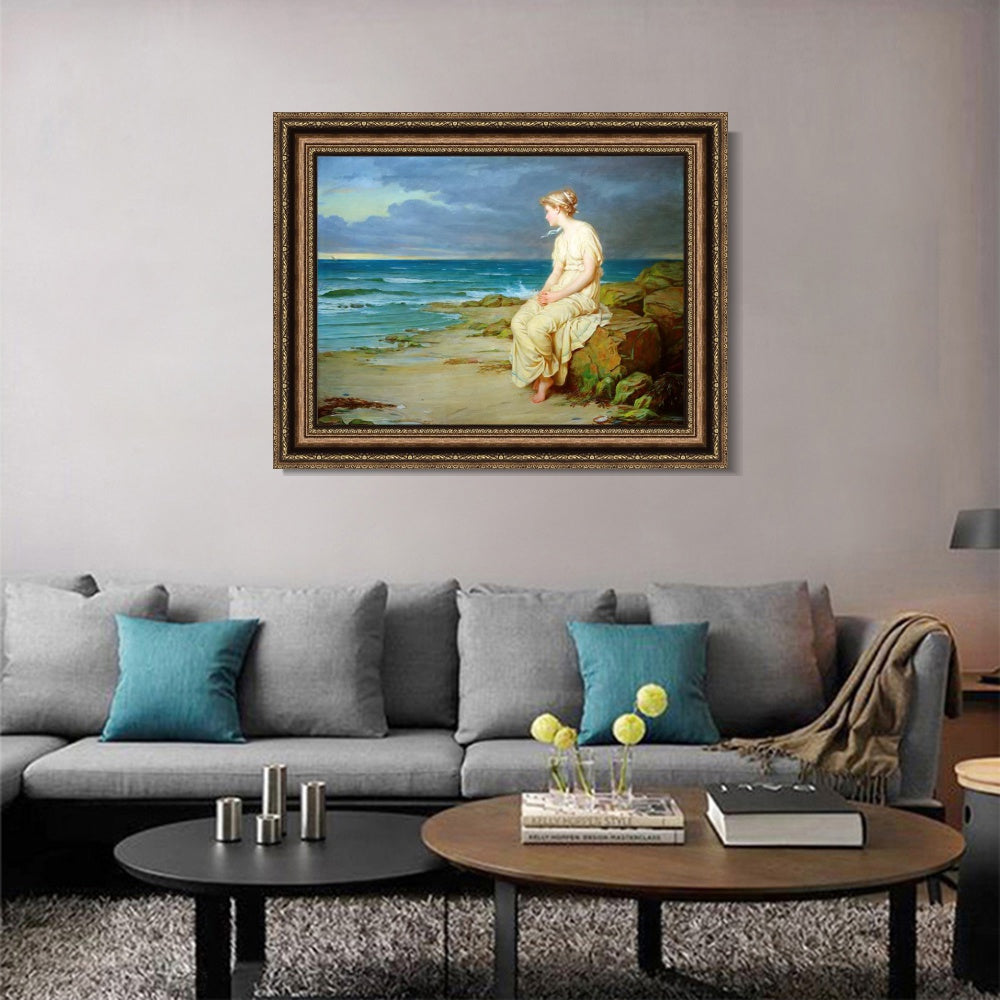 INVIN ART Framed Canvas Art Giclee Print Miranda by John William Waterhouse Wall Art