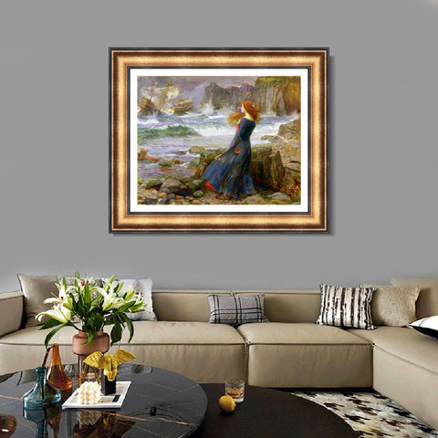 INVIN ART Framed Canvas Art Giclee Print The Tempest by John William Waterhouse Wall Art Living Room Home Office Decorations