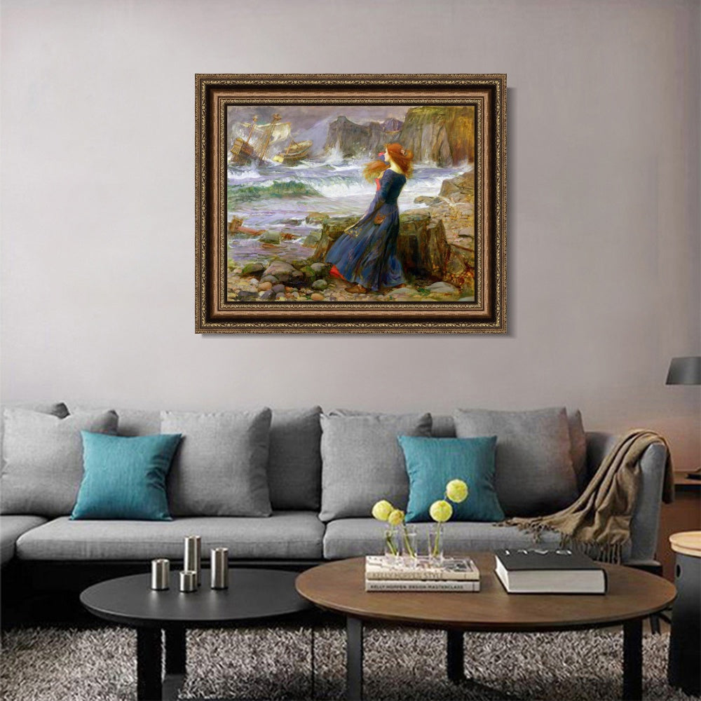 INVIN ART Framed Canvas Art Giclee Print The Tempest by John William Waterhouse Wall Art