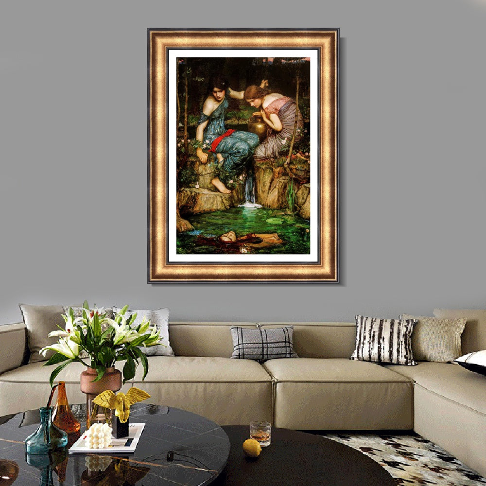INVIN ART Framed Canvas Art Giclee Print Nymphs Finding The Head of Orpheus by John William Waterhouse Wall Art